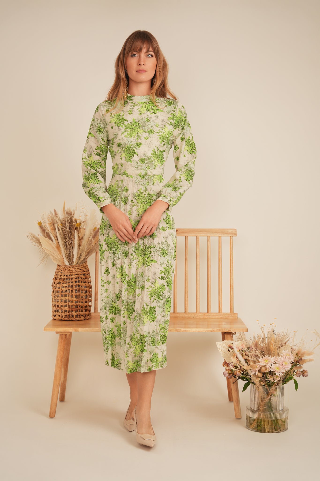 hush green dress HUSH Clove Check Midi Dress