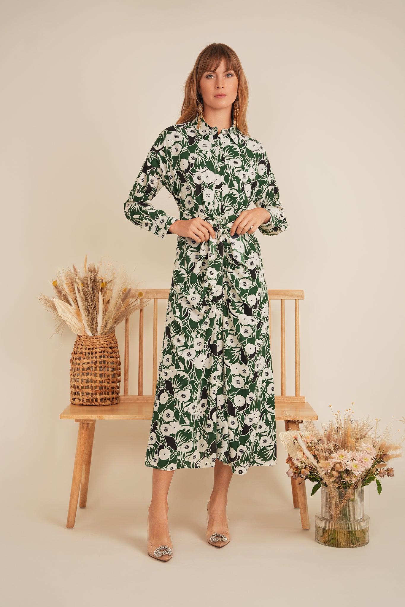 Printed Ruched Shirt Dress - Main Image