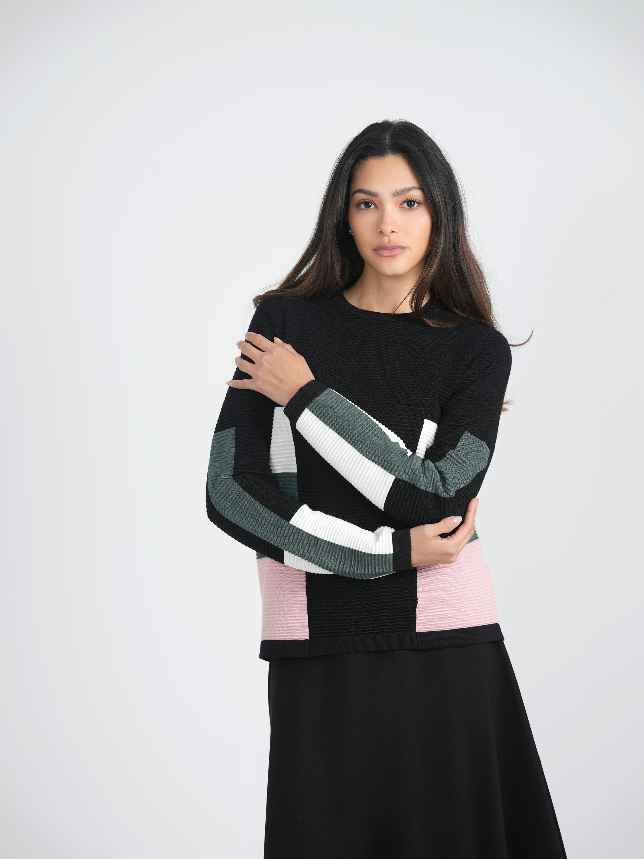 Color Block Striped Women's Sweater and Skirt Set main image 1