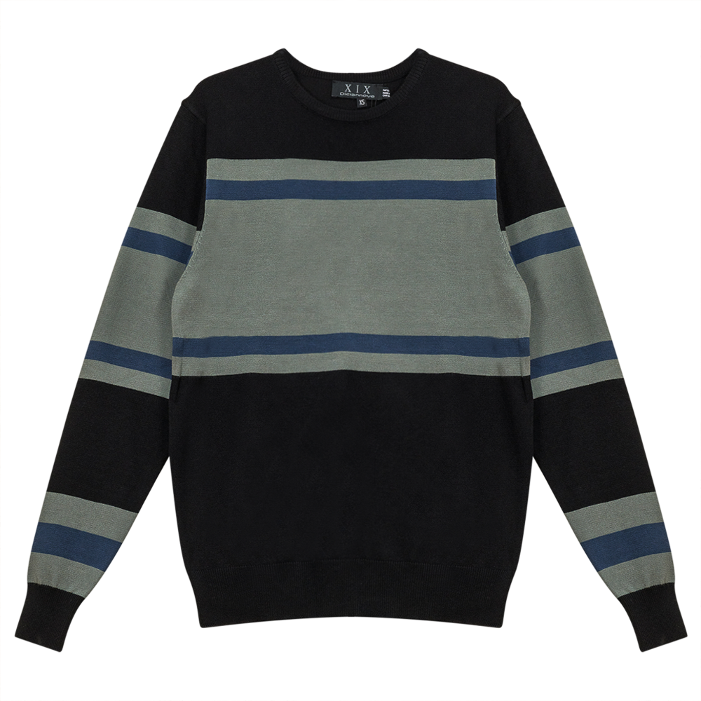 Color-Blocked Striped Knit Sweater