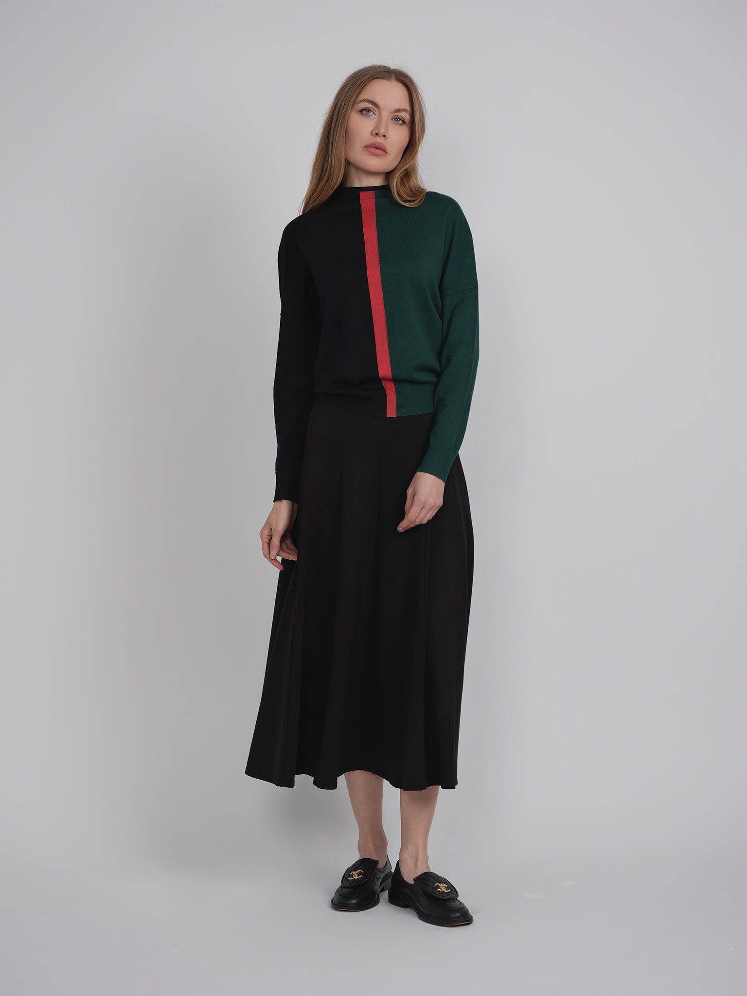 POL Mock Neck Abstract Colorblock Pattern Sweater