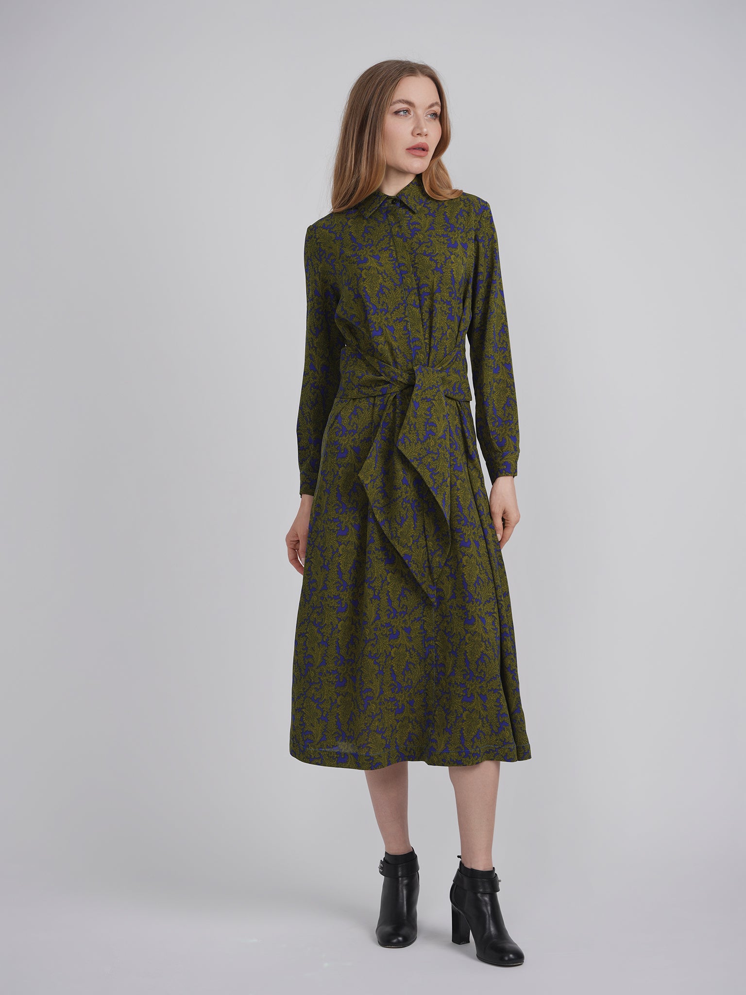 hush shirt dress Coco de la Mour Women's Satin Side Gathered Button Front Shirt Dress - Green