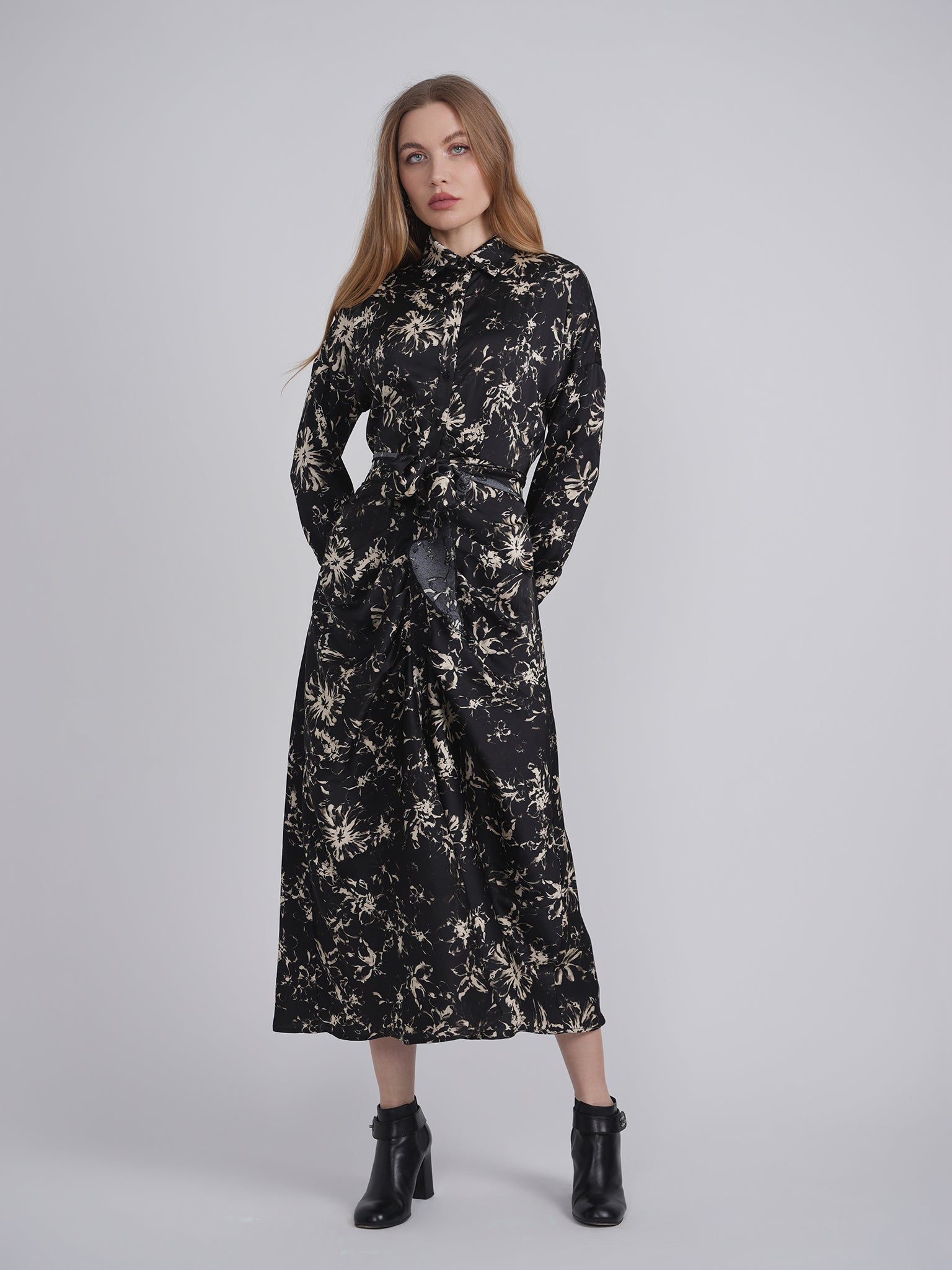 Printed Ruched Shirt Dress Printed Ruched Shirt Dress