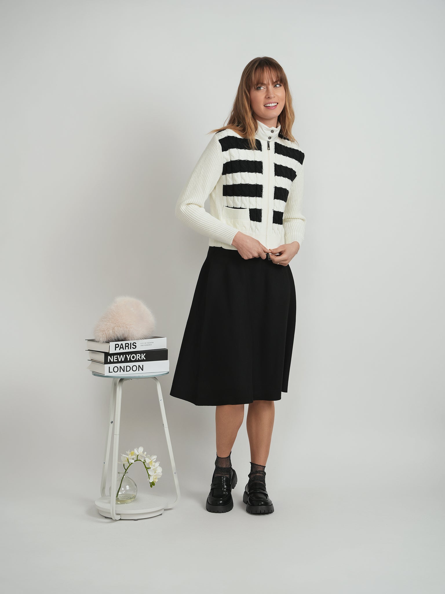 Striped Knit Quilt Cardigan - Main Image