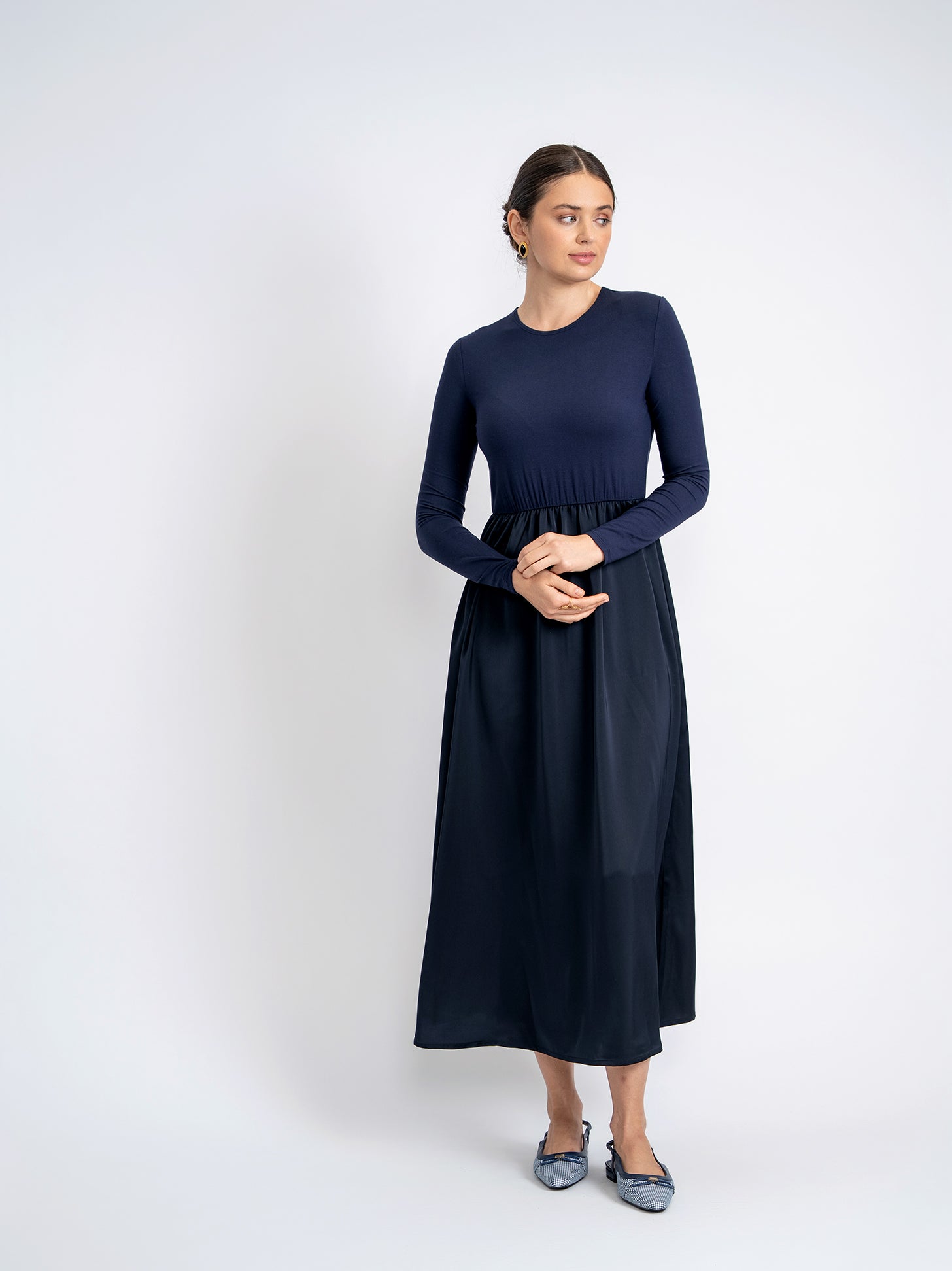 fitted lace wedding dress Zahra Satin Long Sleeve Maxi Slip Dress main image 1