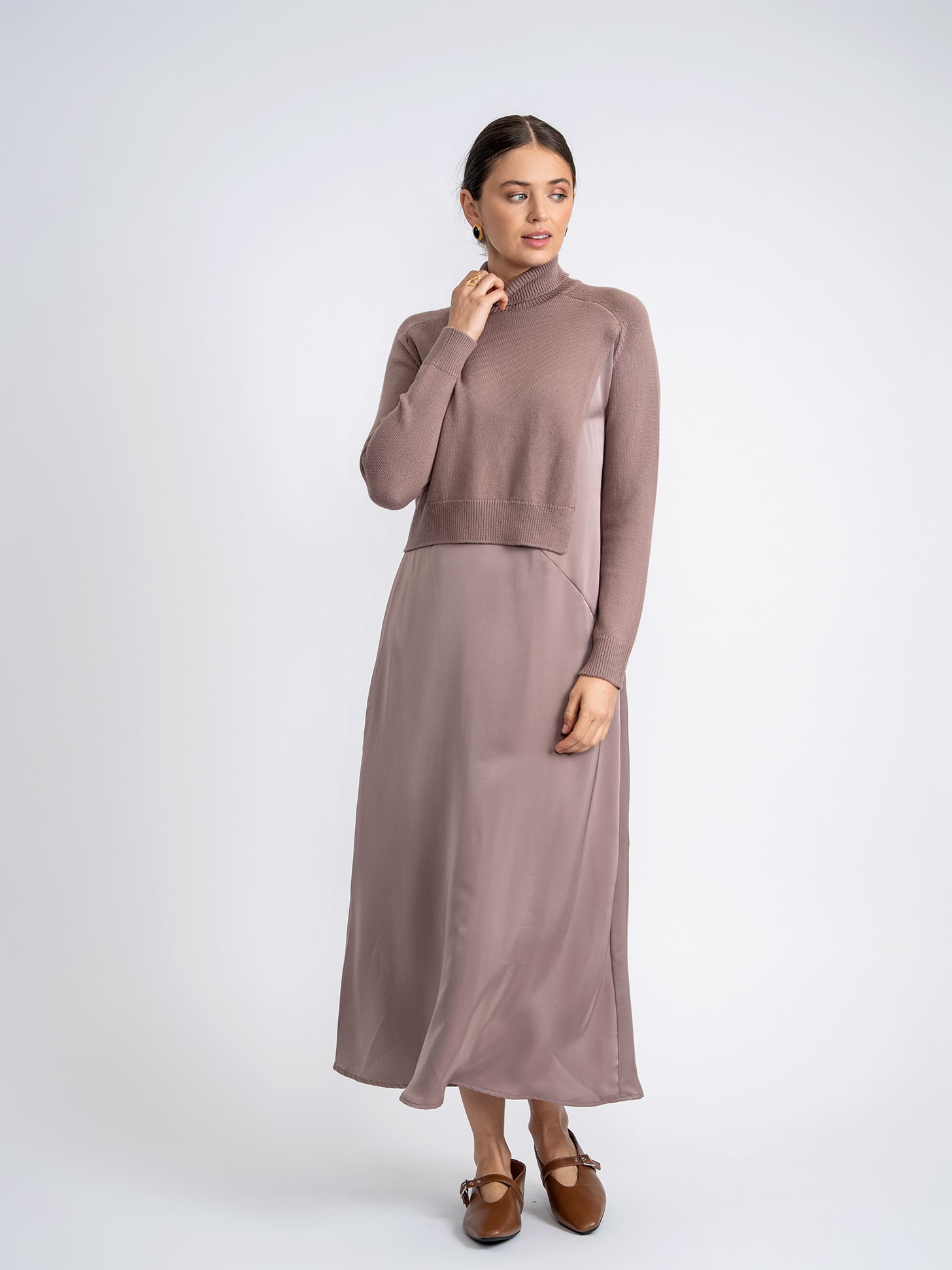 Sweater On Satin Dress Silk Dress With Sweater Over Sweater And