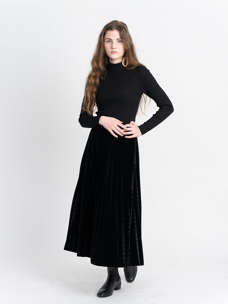 Accordian Pleated Printed Midi Skirt