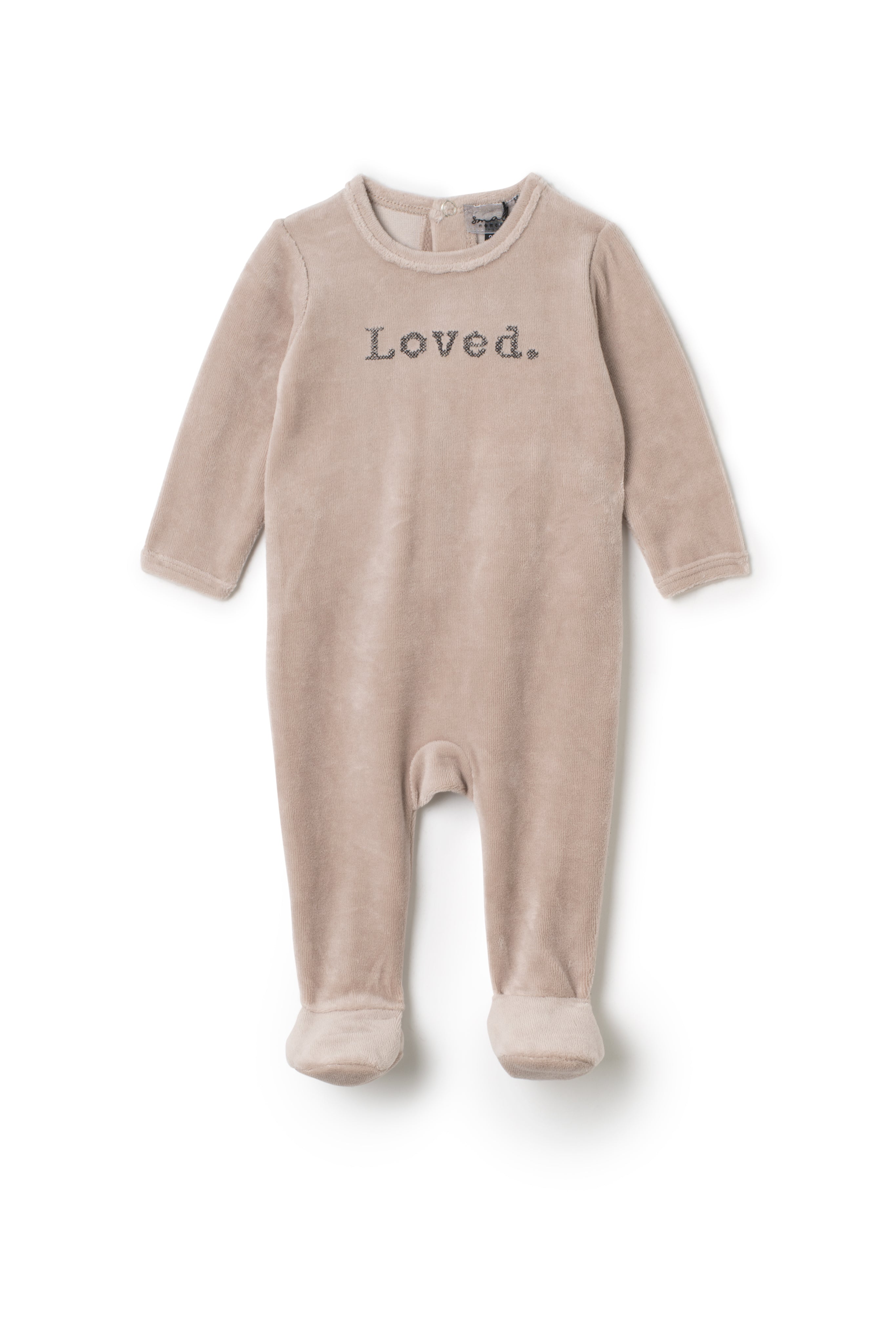 Loved Embroidered Onesie in Beige by Small Moments