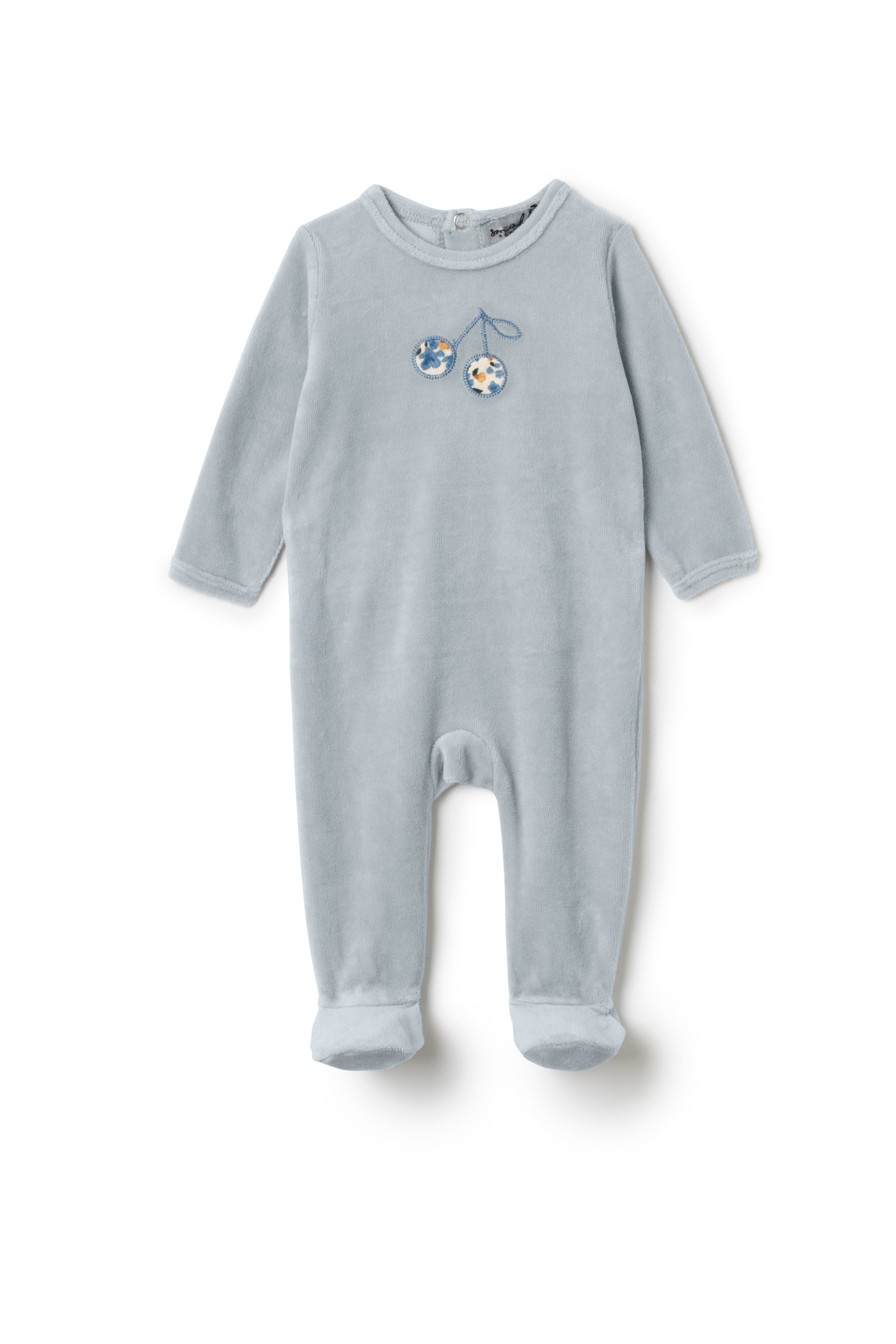 Cherry Embroidered Onesie in Blue by Small Moments