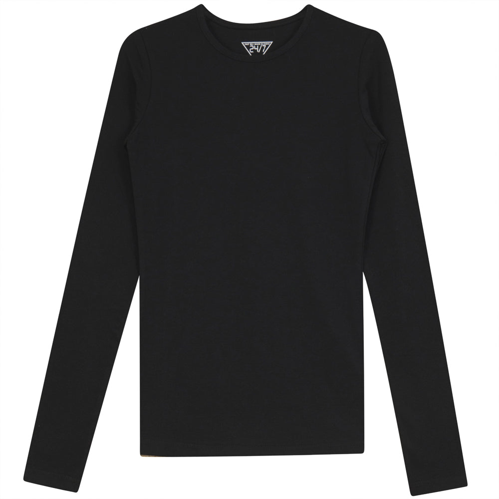 Long Sleeves Crewneck T-Shirt in Black by 24/7