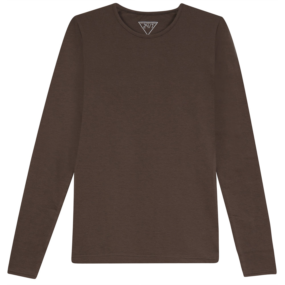 Long Sleeves Crewneck T-Shirt in Coffee by 24/7
