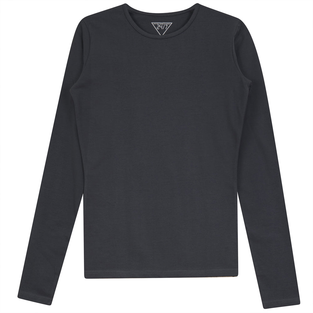 Long Sleeves Crewneck T-Shirt in Dark Grey by 24/7