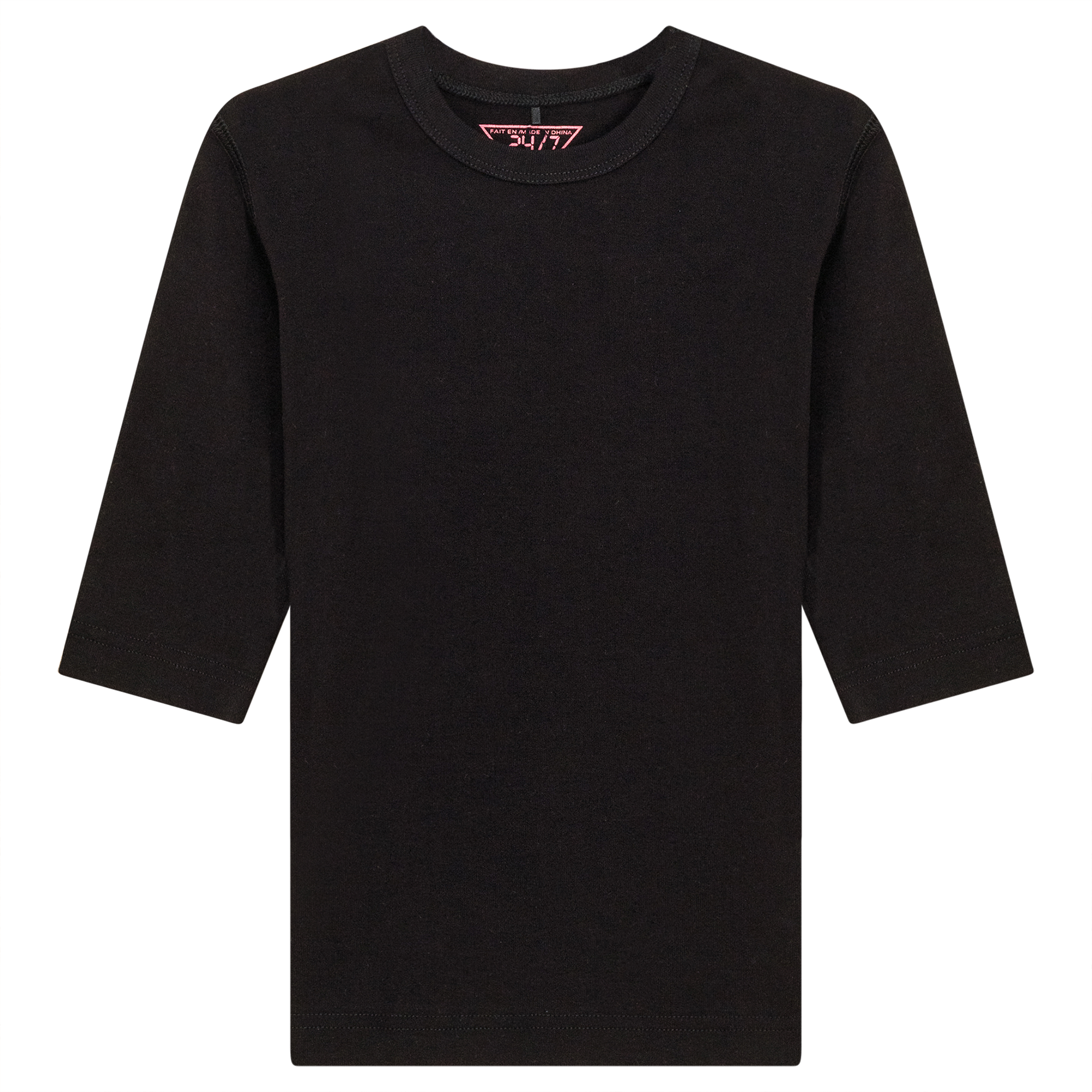 Ribbed 3/4 Sleeves T-Shirt in Black by 24/7