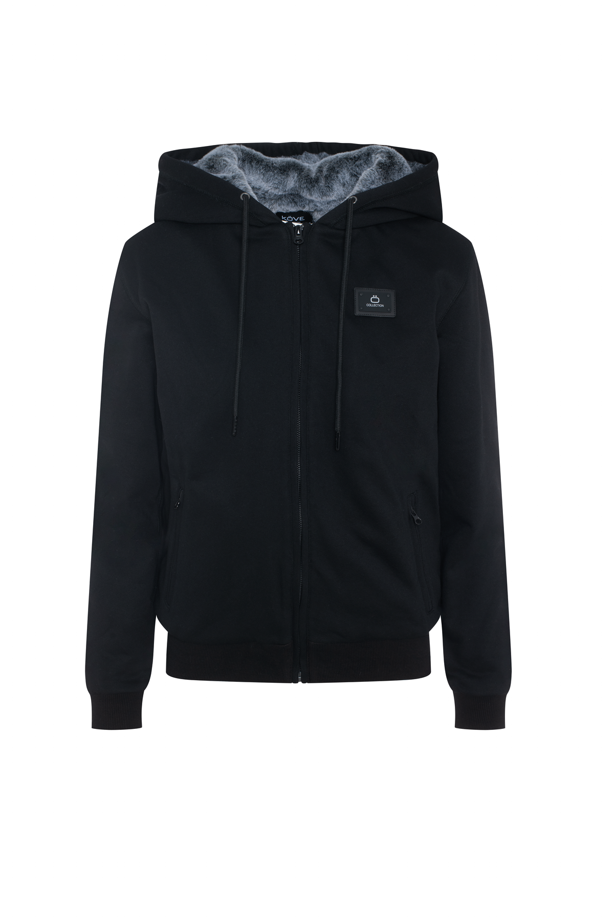 Fur Lined Slanted Pockets Jacket in Black by Kove