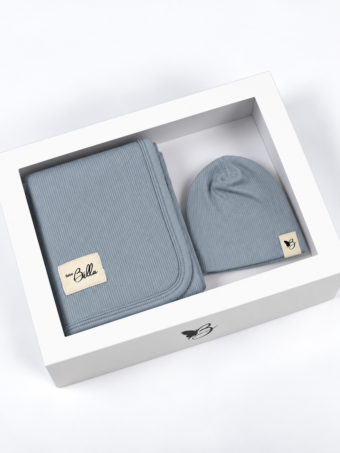 Bebe Bella Ribbed Blanket & Hat Set in Blue 1 Month by Bebe Bella
