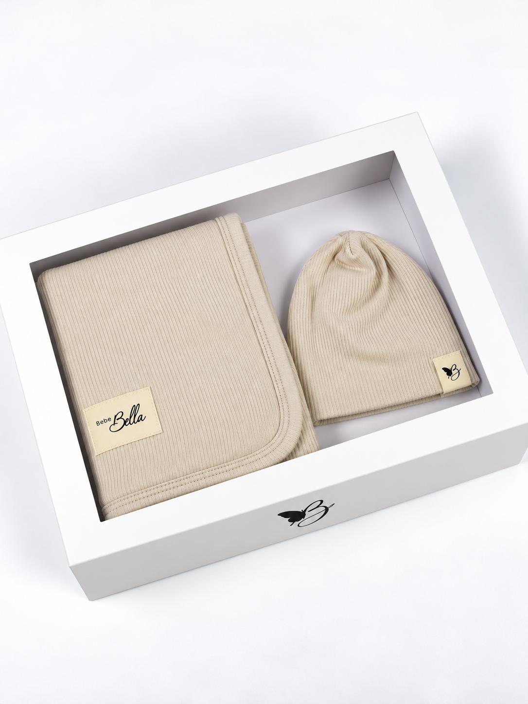Bebe Bella Ribbed Blanket & Hat Set in Dark Almond 1 Month by Bebe Bella