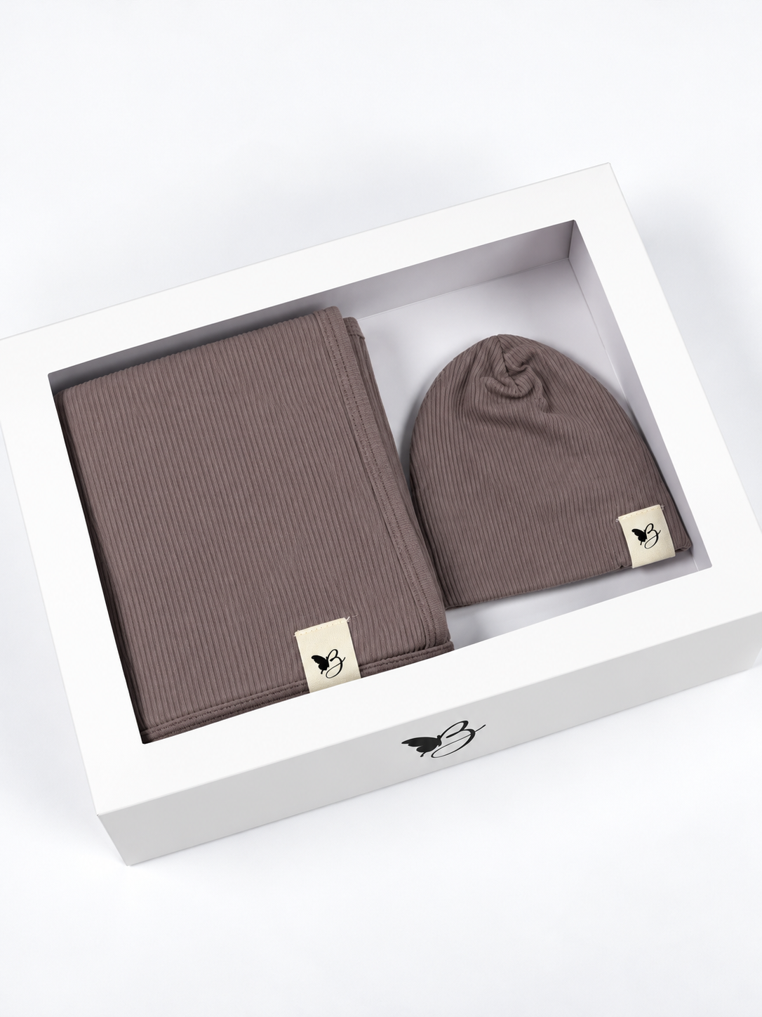 Bebe Bella Ribbed Blanket & Hat Set in Mink 1 Month by Bebe Bella
