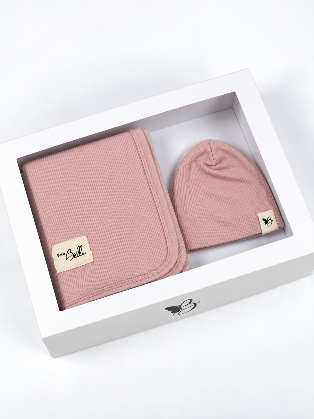 Bebe Bella Ribbed Blanket & Hat Set in Petal 1 Month by Bebe Bella