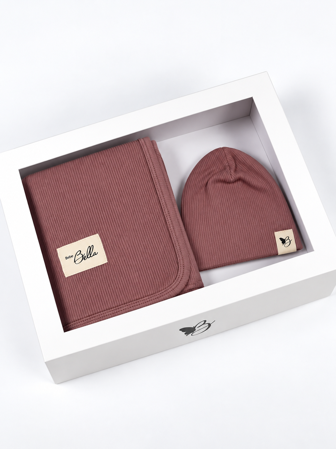 Bebe Bella Ribbed Blanket & Hat Set in Rose 1 Month by Bebe Bella