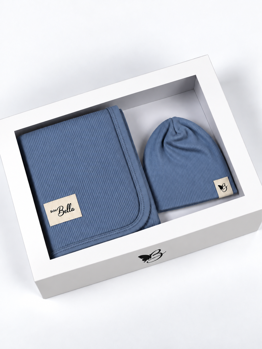Bebe Bella Ribbed Blanket & Hat Set in True Blue 1 Month by Bebe Bella