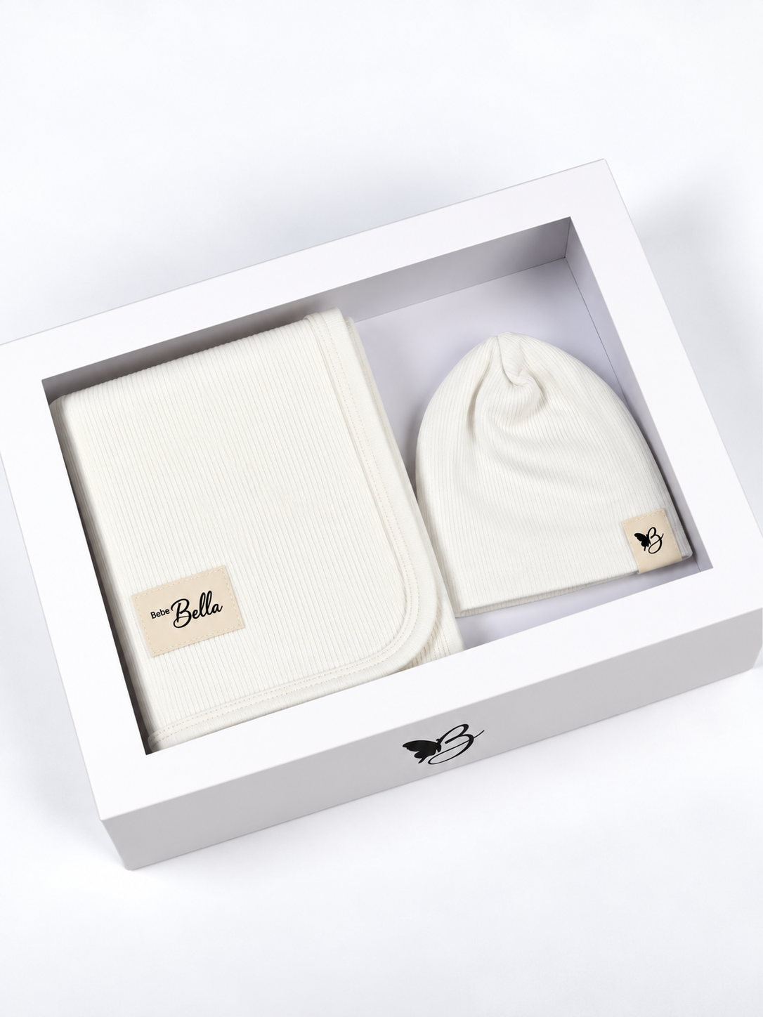 Bebe Bella Ribbed Blanket & Hat Set in White 1 Month by Bebe Bella