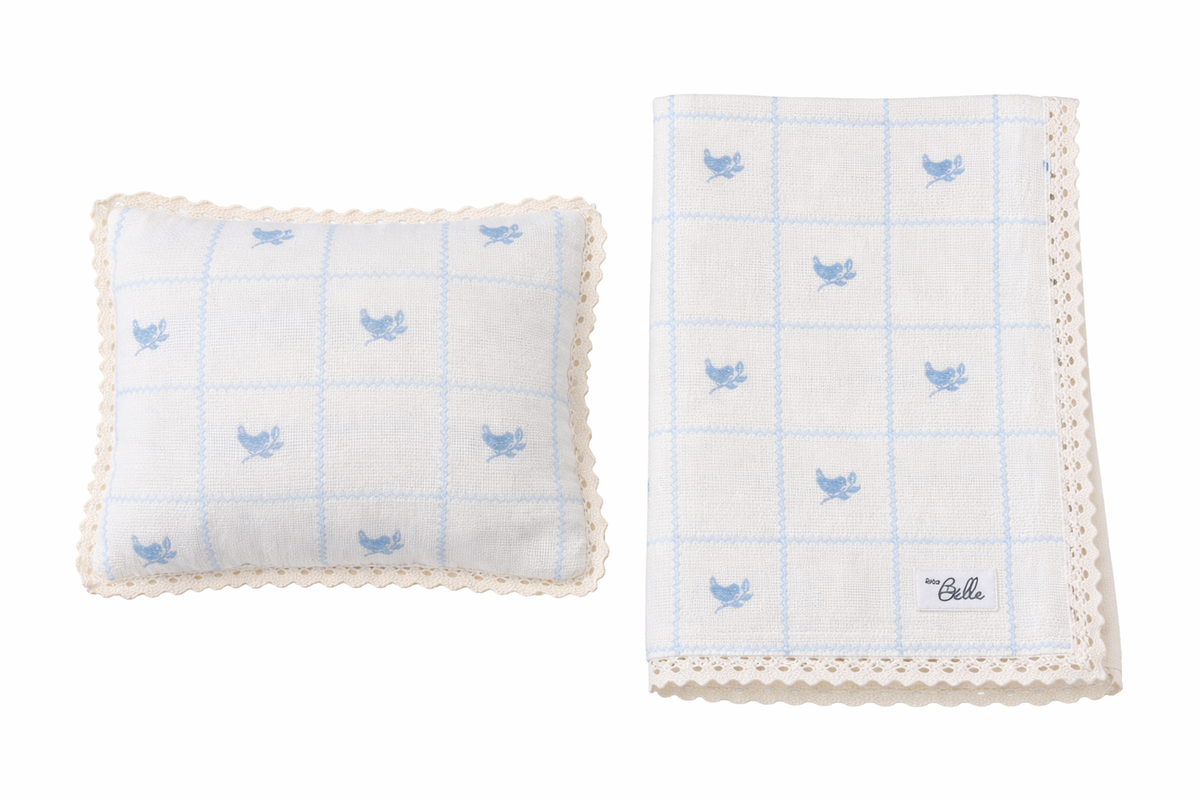 Knit Blanket & Pillow Set in Off White Blue One Size by Bebe Bella