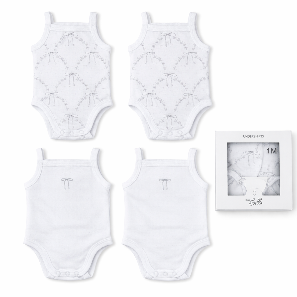 Pointelle Bow Undershirts Pack in White by Bebe Bella