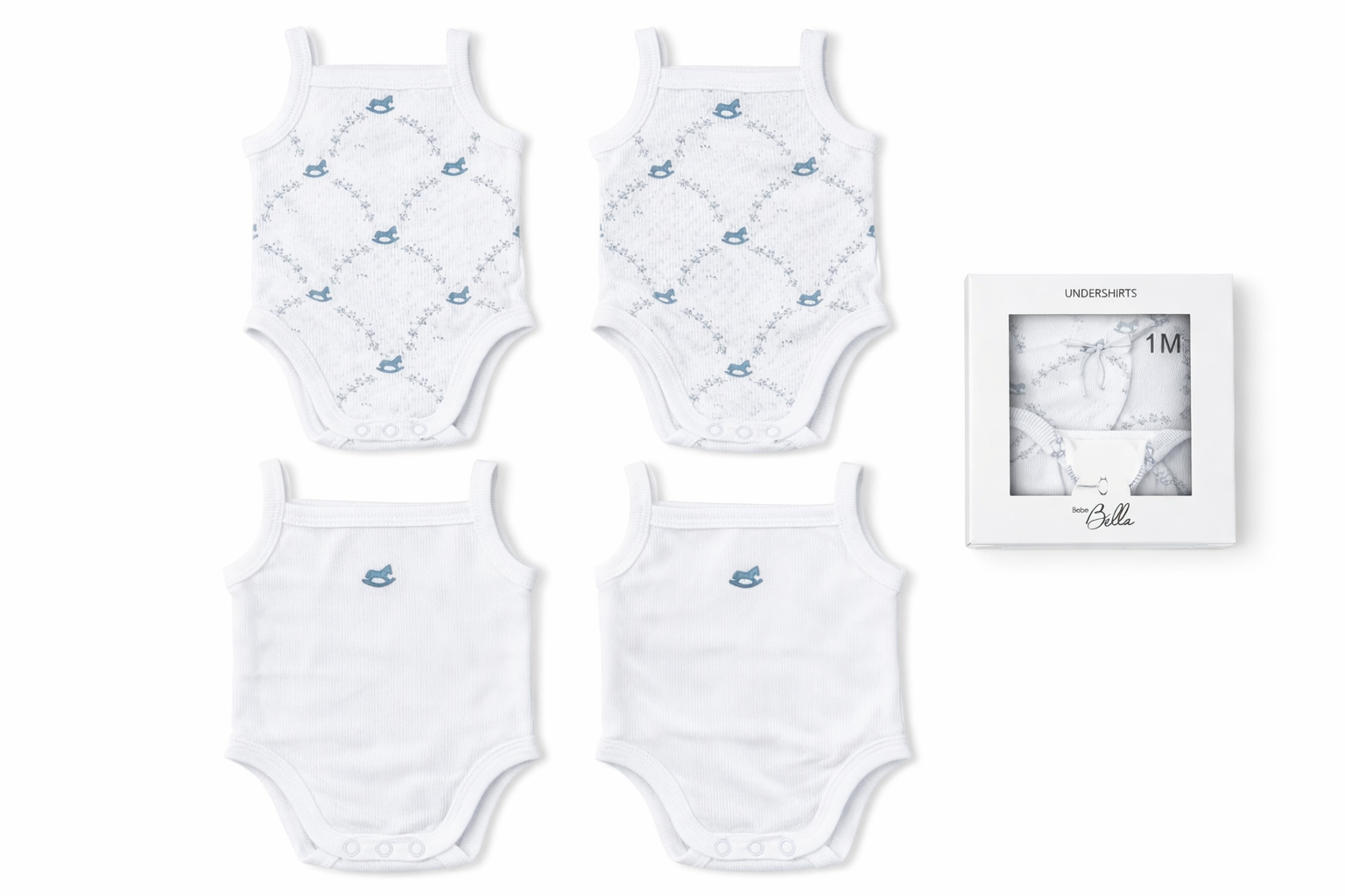 Rib Rocking Horse Undershirts Pack in White by Bebe Bella