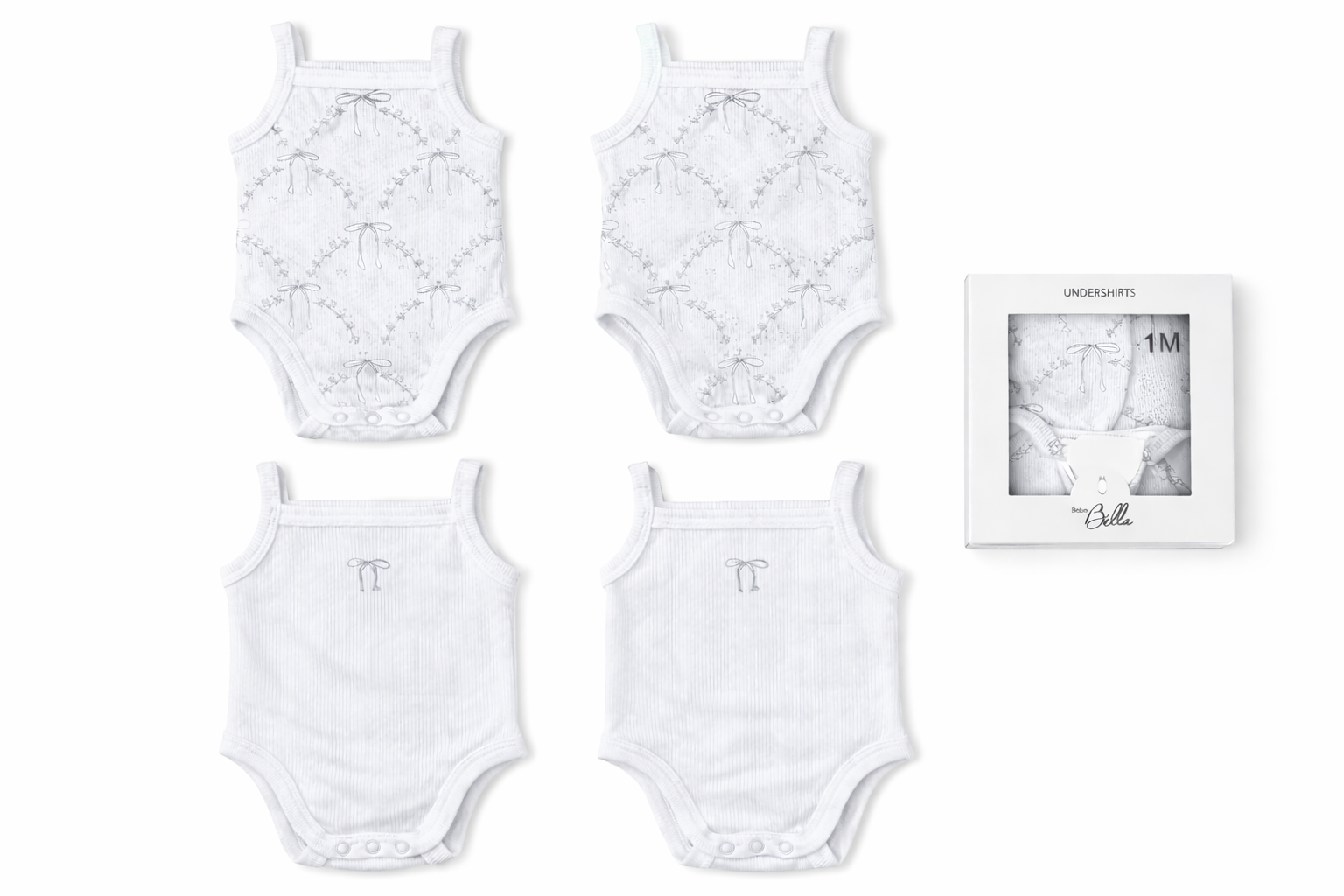 Rib Bow Undershirts Pack in White by Bebe Bella