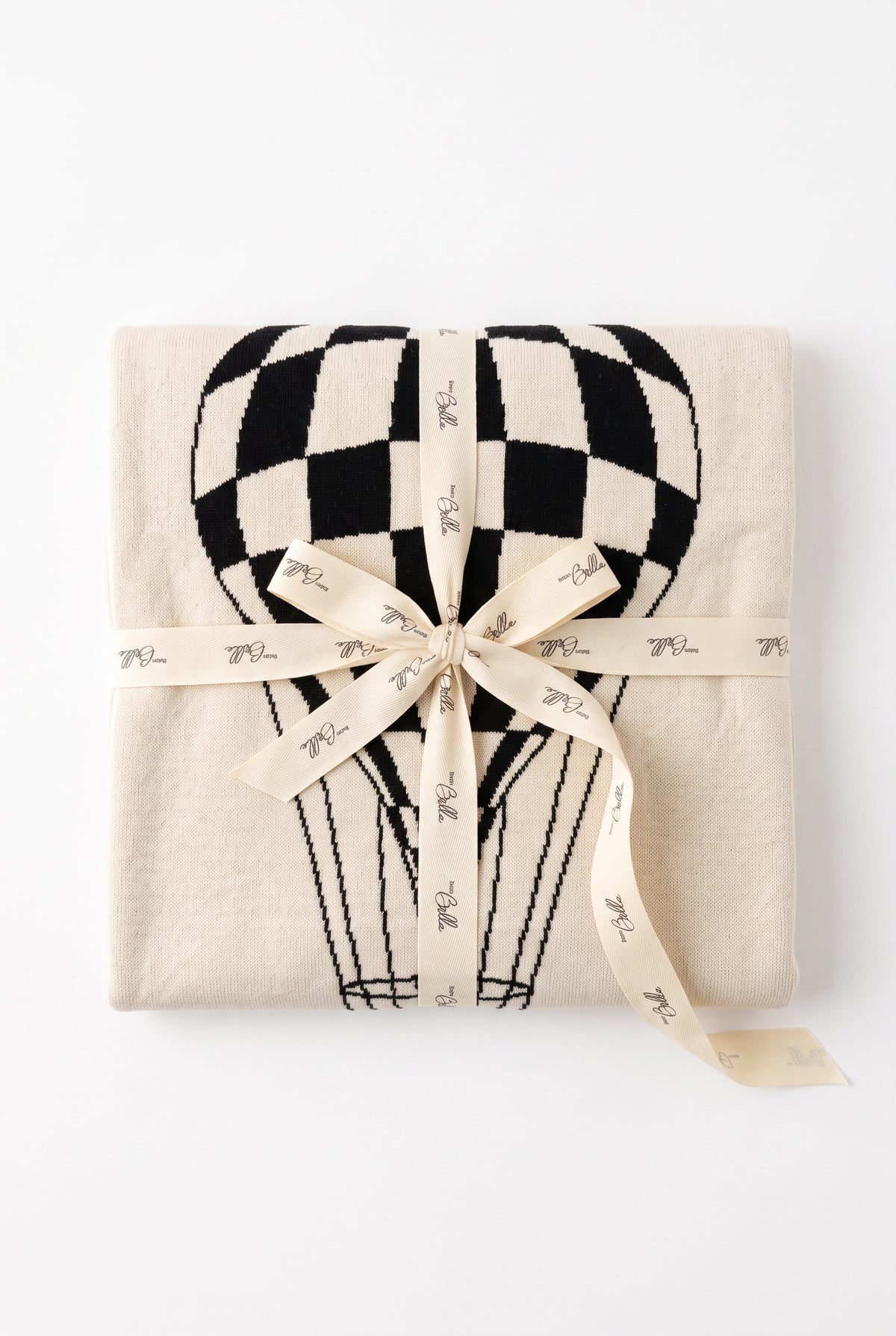 Knit Checkered Hot Air Balloon Blanket in Dark Almond Black One Size by Bebe Bella