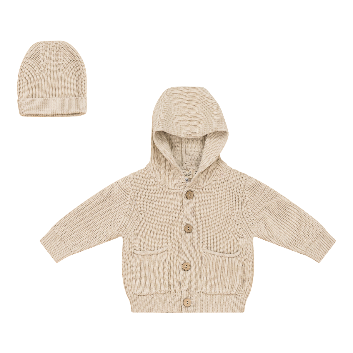 Hoodie Knit Jacket With Hat in Dark Almond by Bebe Bella
