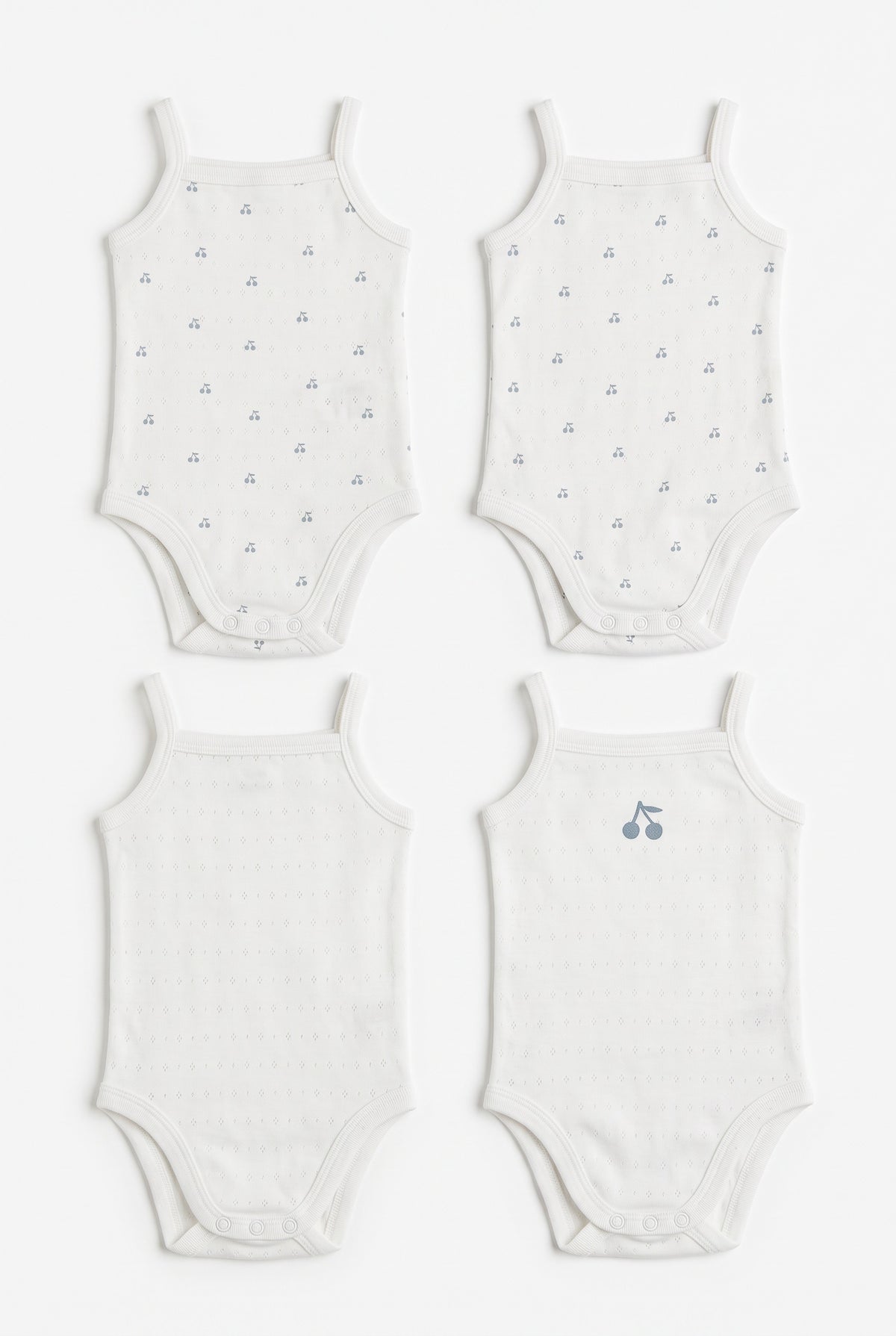 Pointelle Undershirt With Cherry Print in White Blue by Bebe Bella