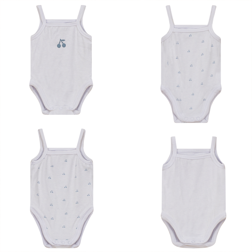 Ribbed Cherry Print Onesie Set in White Blue by Bebe Bella