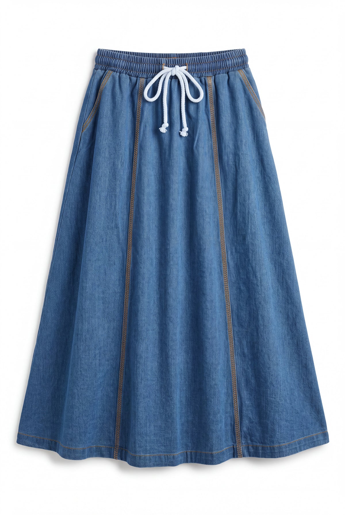Midi Denim Panel Skirt