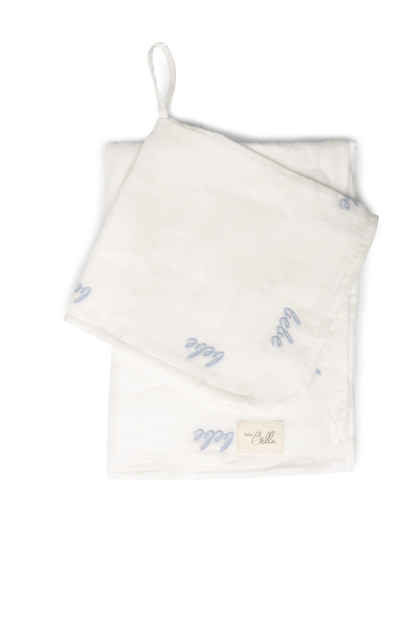 Embroidered Swaddle and Lovey Set in Off White Blue One Size by Bebe Bella