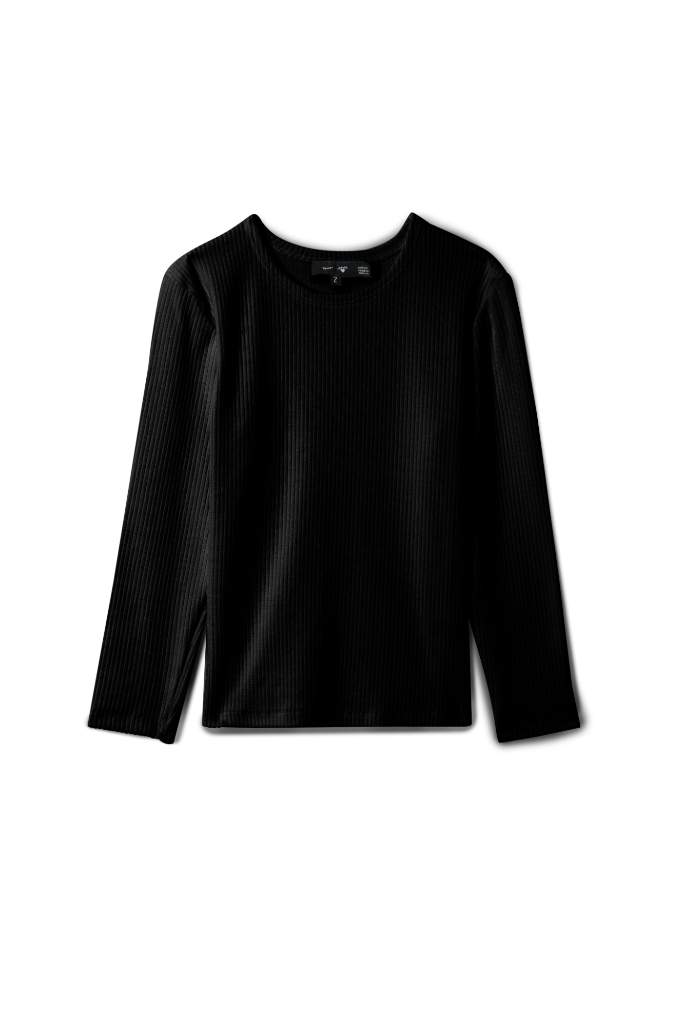 Pointelle Long Sleeve Rib Top in Black by Peek a boo