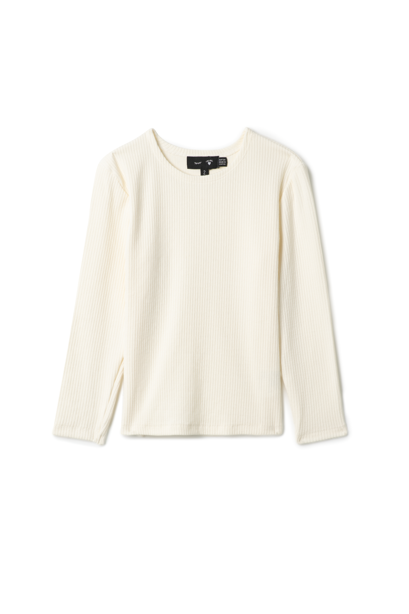 Pointelle Long Sleeve Rib Top in Off White by Peek a boo