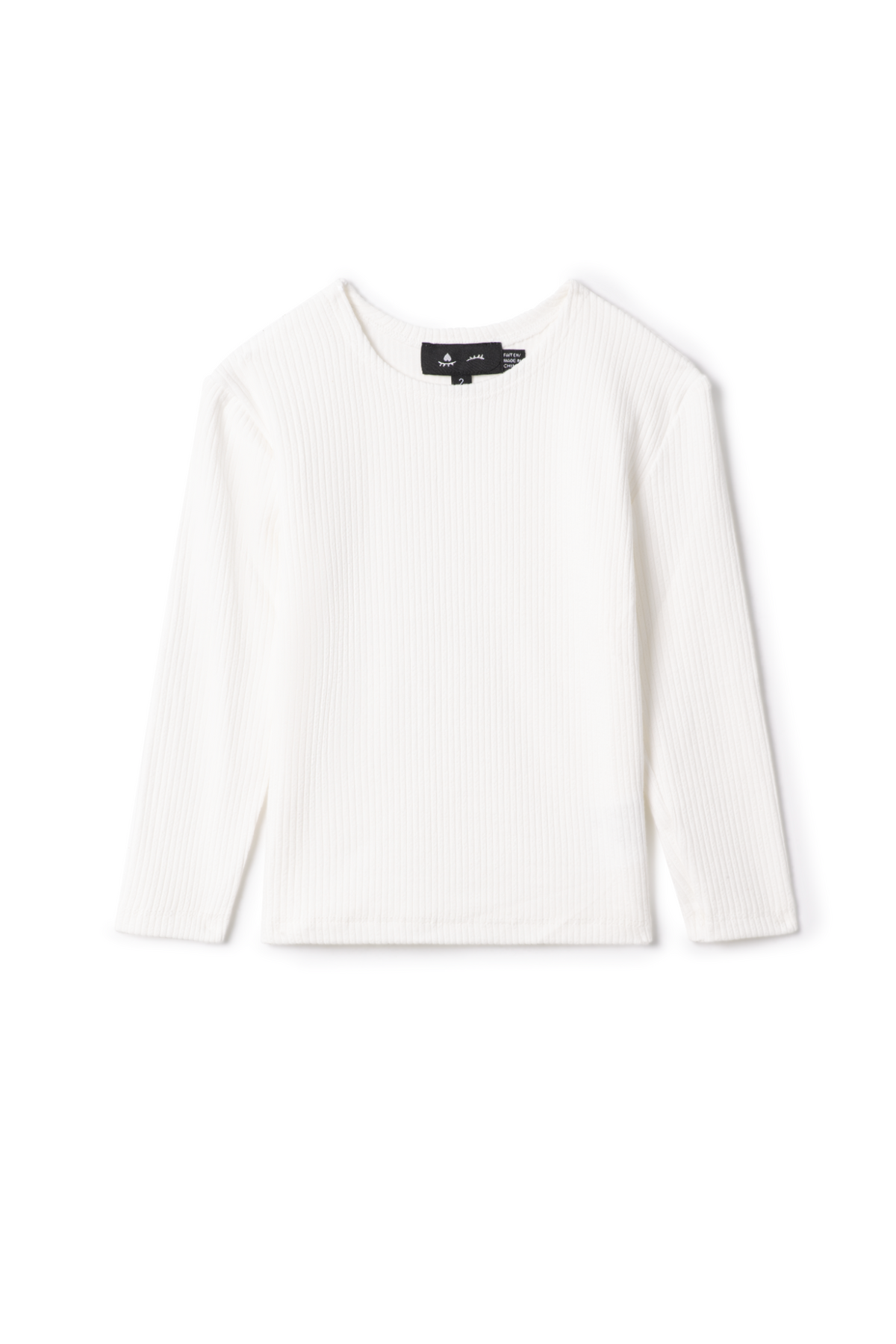 Pointelle Long Sleeve Rib Top in White by Peek a boo