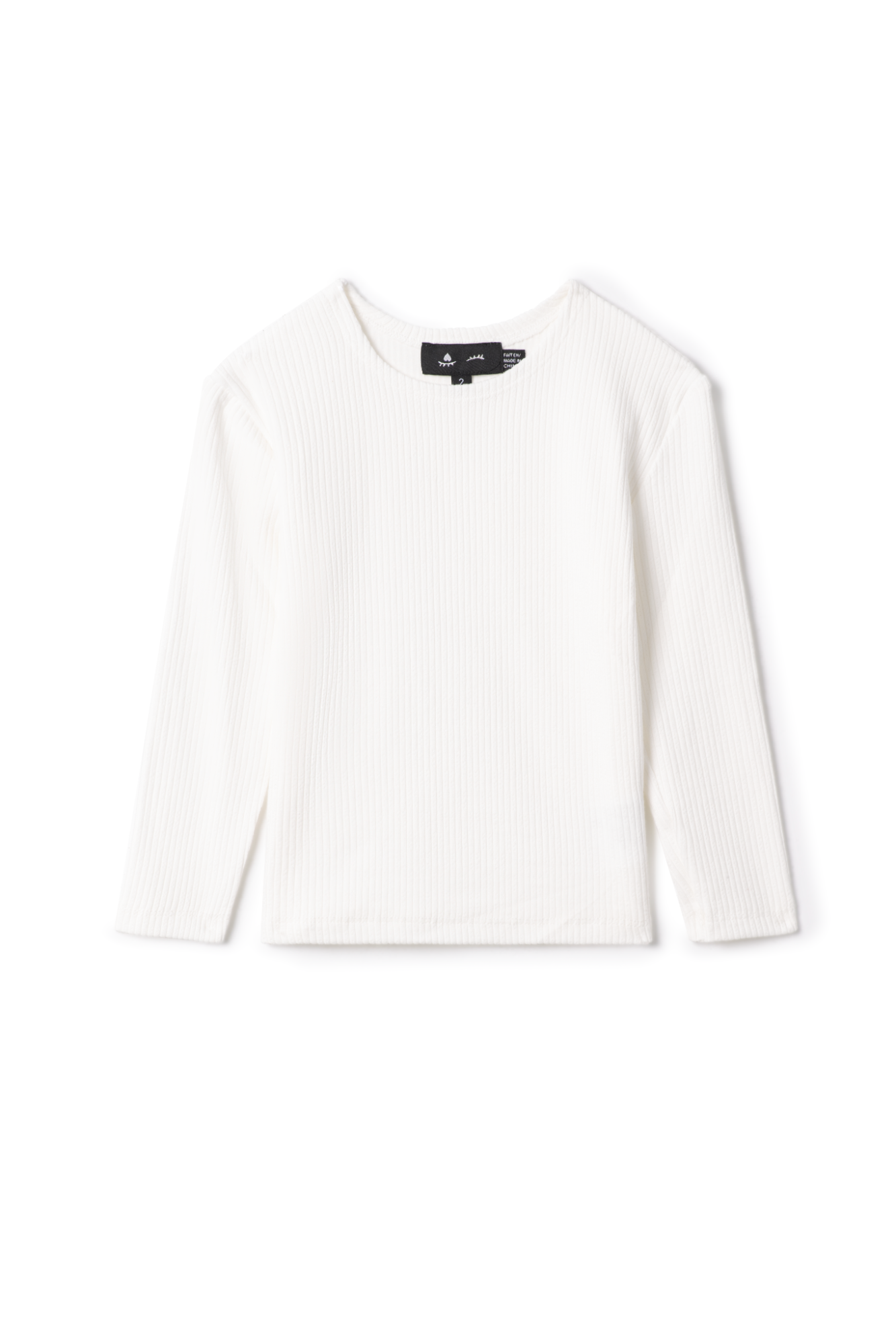 Pointelle Long Sleeve Rib Top in White by Peek a boo