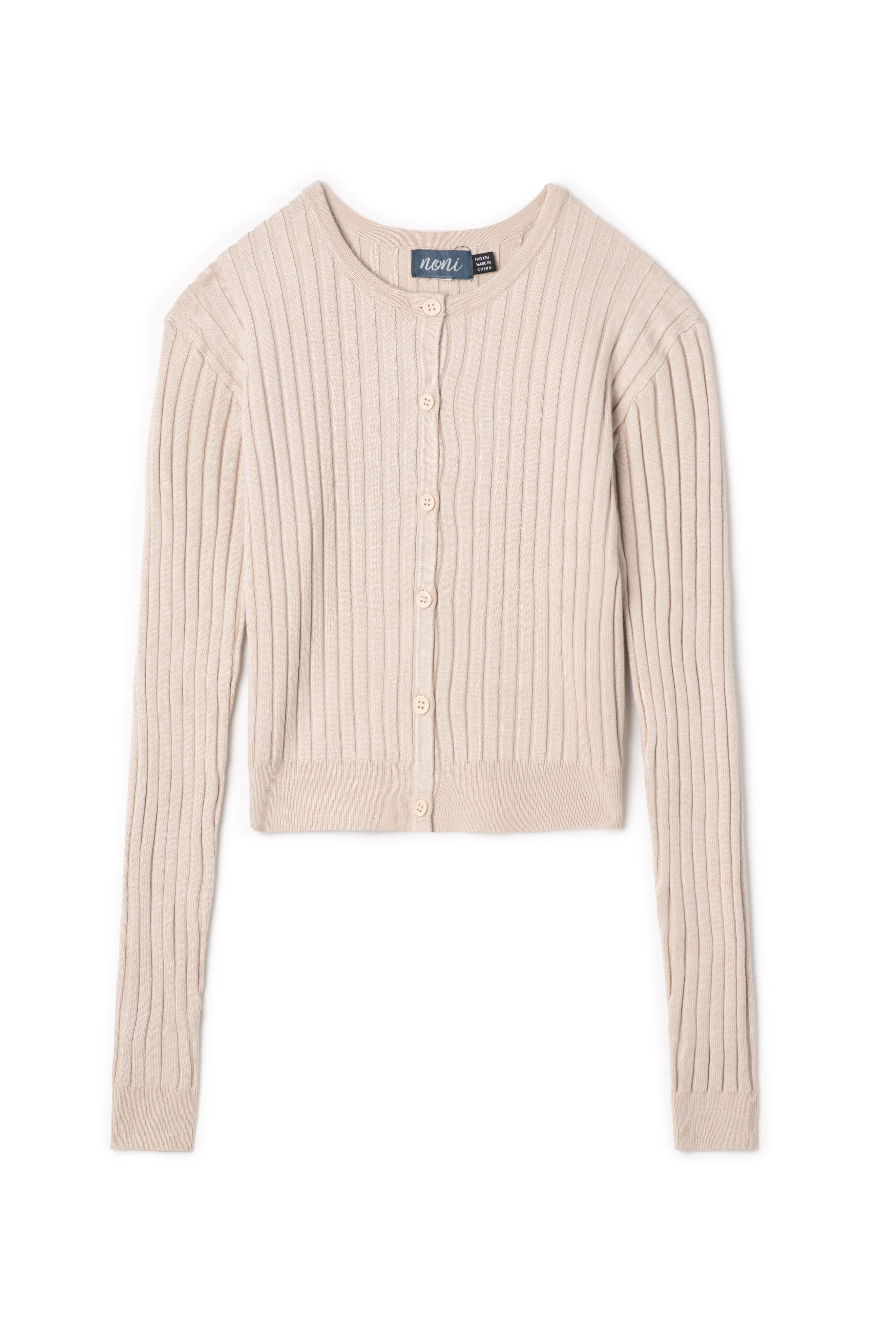 Wide Rib Knit Cardigan in Light Beige by Noni