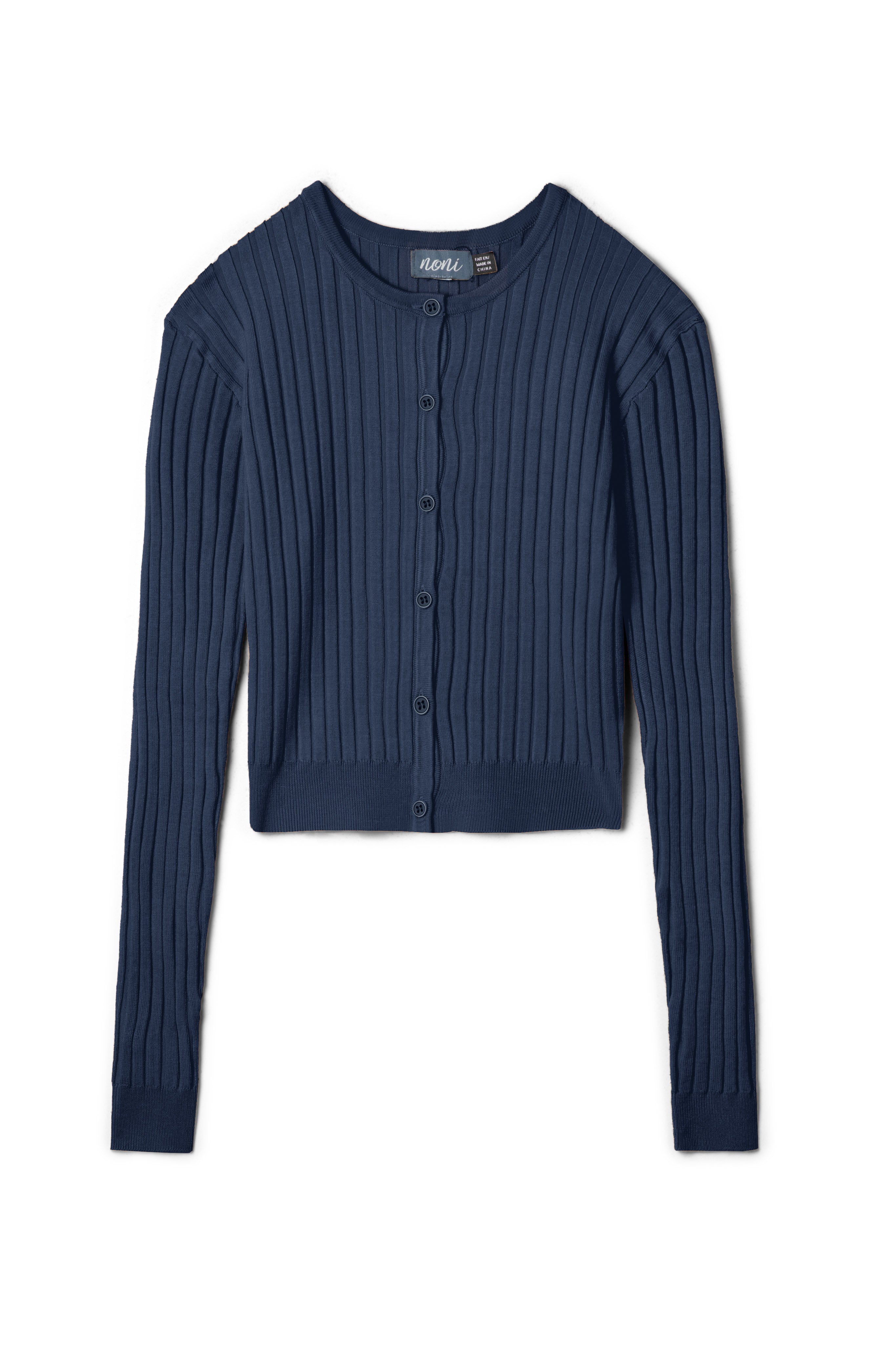 Wide Rib Knit Cardigan in Navy by Noni