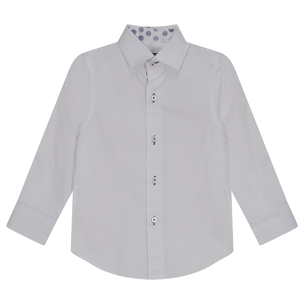 White Button Down Shirt With Contrast Print Inside Neck in White by Samuel Jr
