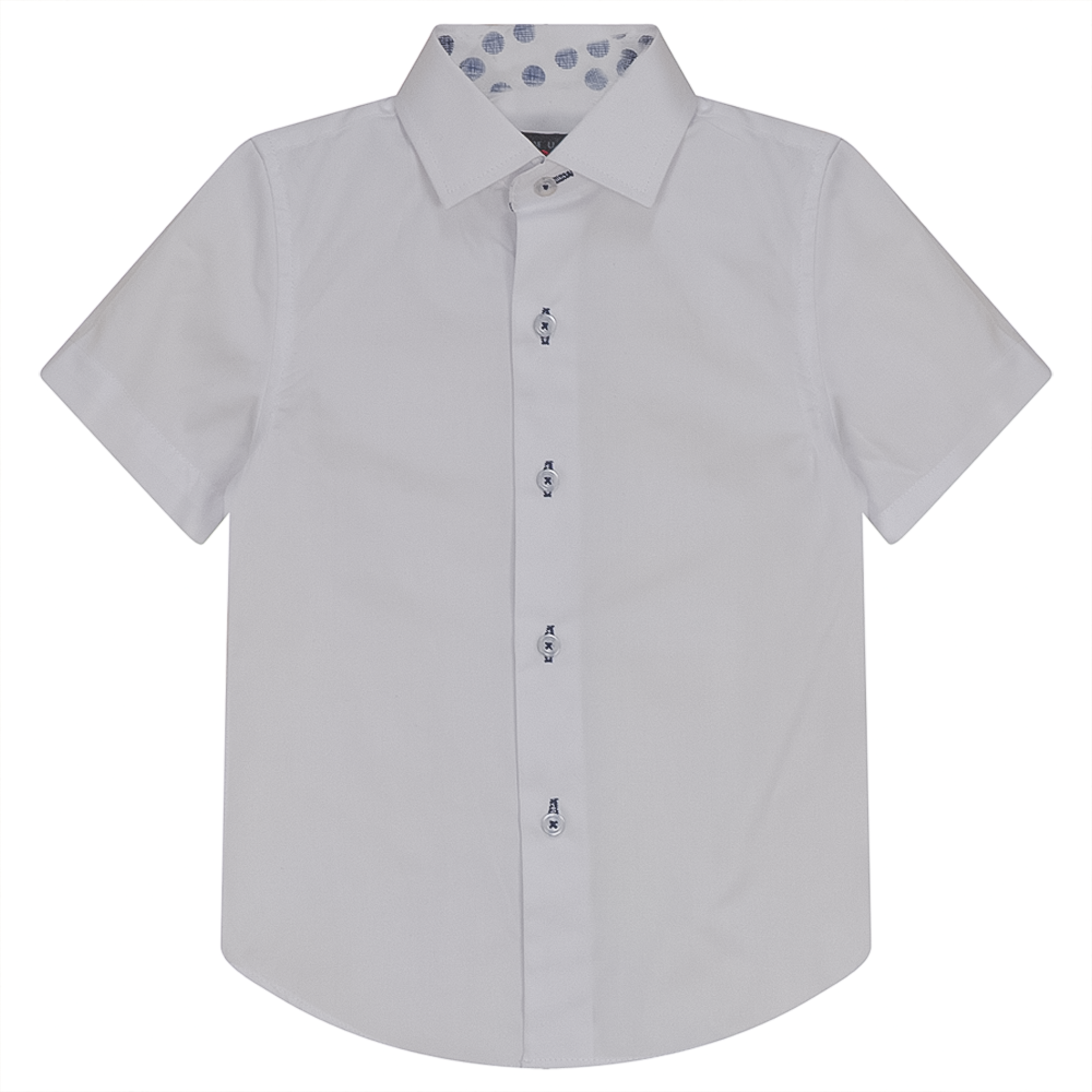 White Button Down Shirt With Contrast Print Inside Neck in White by Samuel Jr