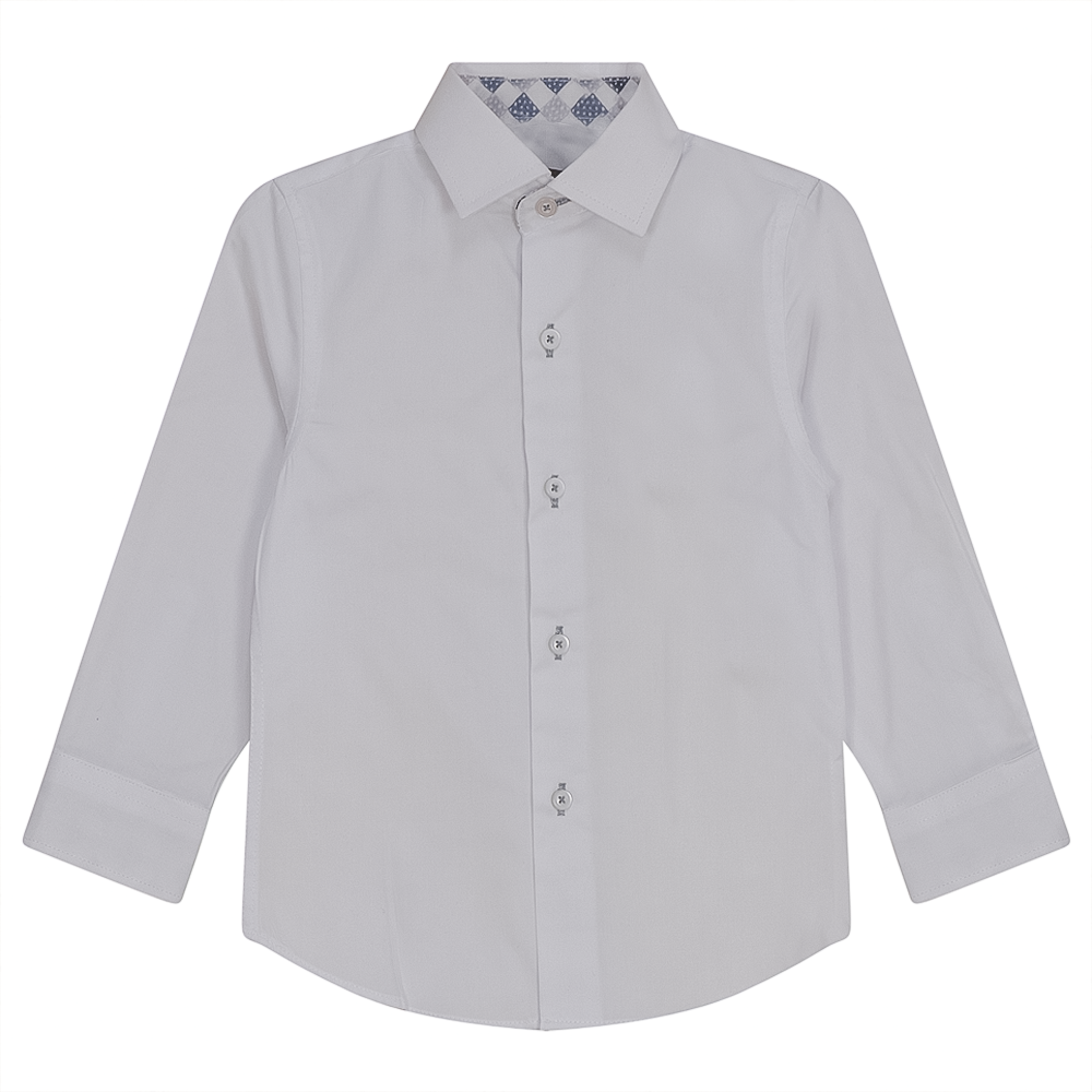 White Button Down Shirt With Contrast Print Inside Neck in White by Samuel Jr