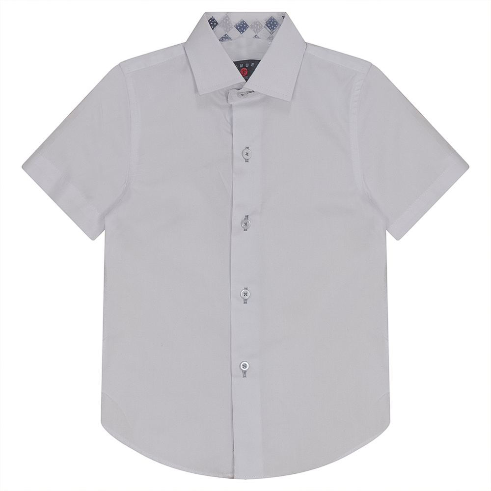 White Button Down Shirt With Contrast Print Inside Neck in White by Samuel Jr
