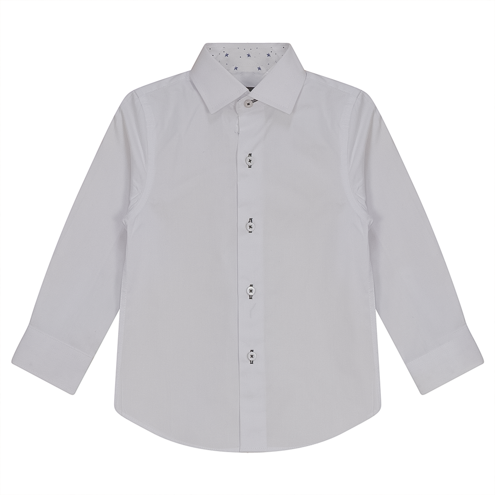 White Button Down Shirt With Contrast Print Inside Neck in White by Samuel Jr