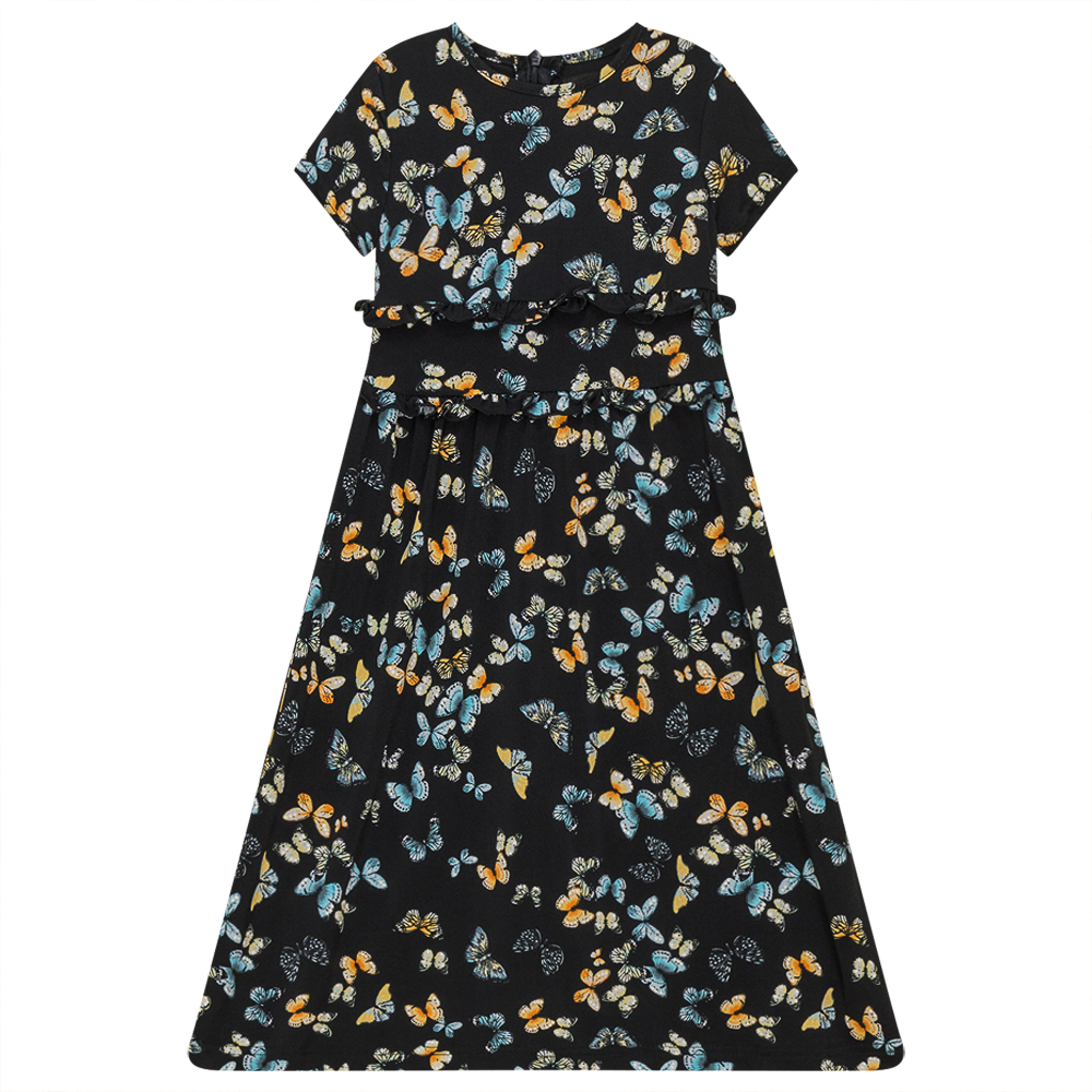 Dress with Ruffles in Butterflys Print by Cindy