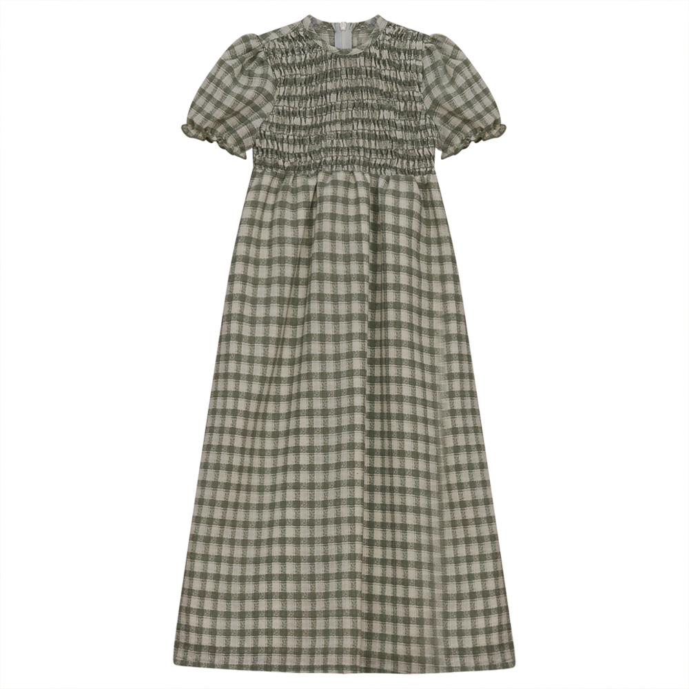 Smocked Long Dress in Sage Print by Neuf 9