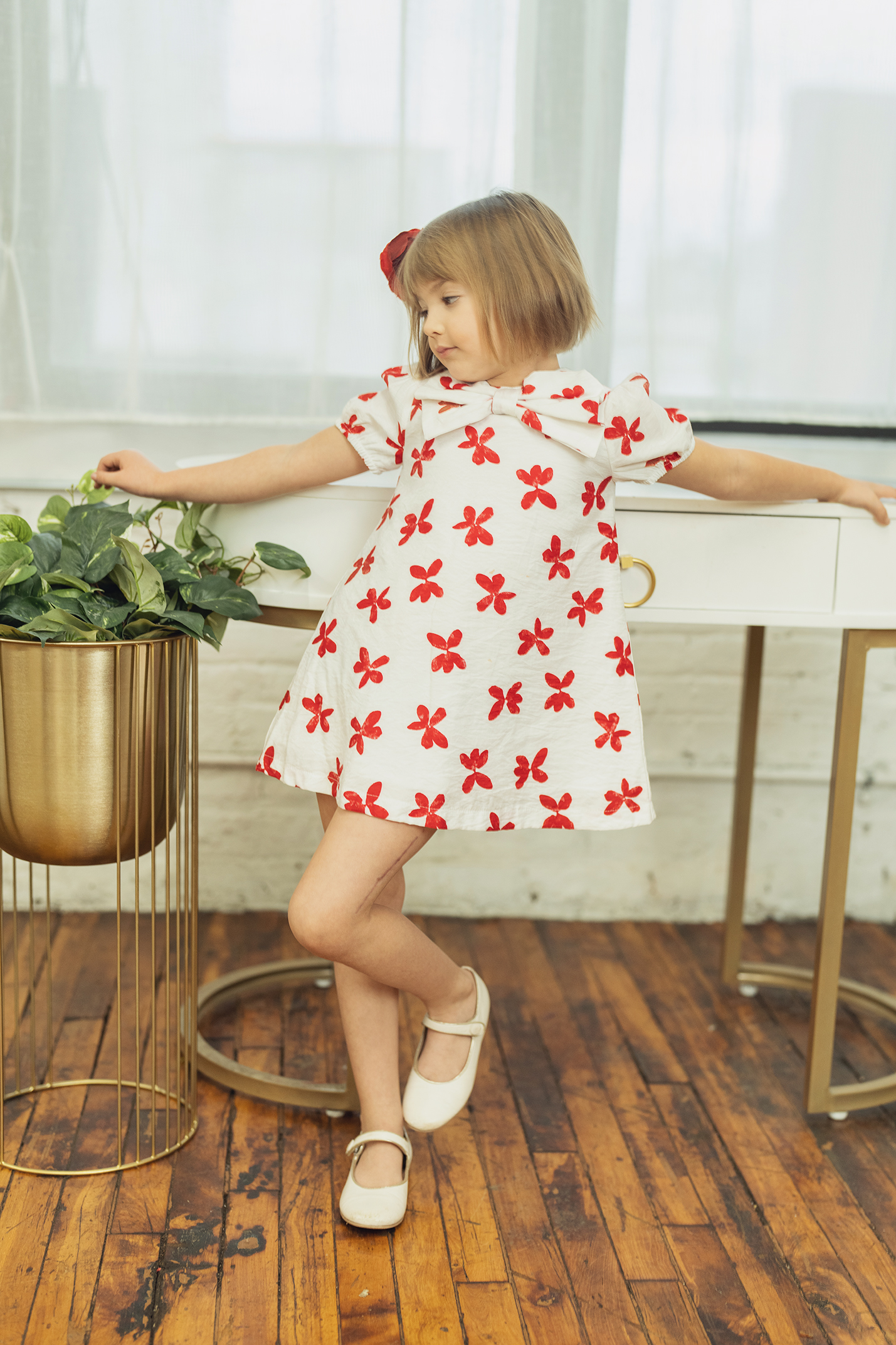 Flower Print Dress With Front Bow in by Clô