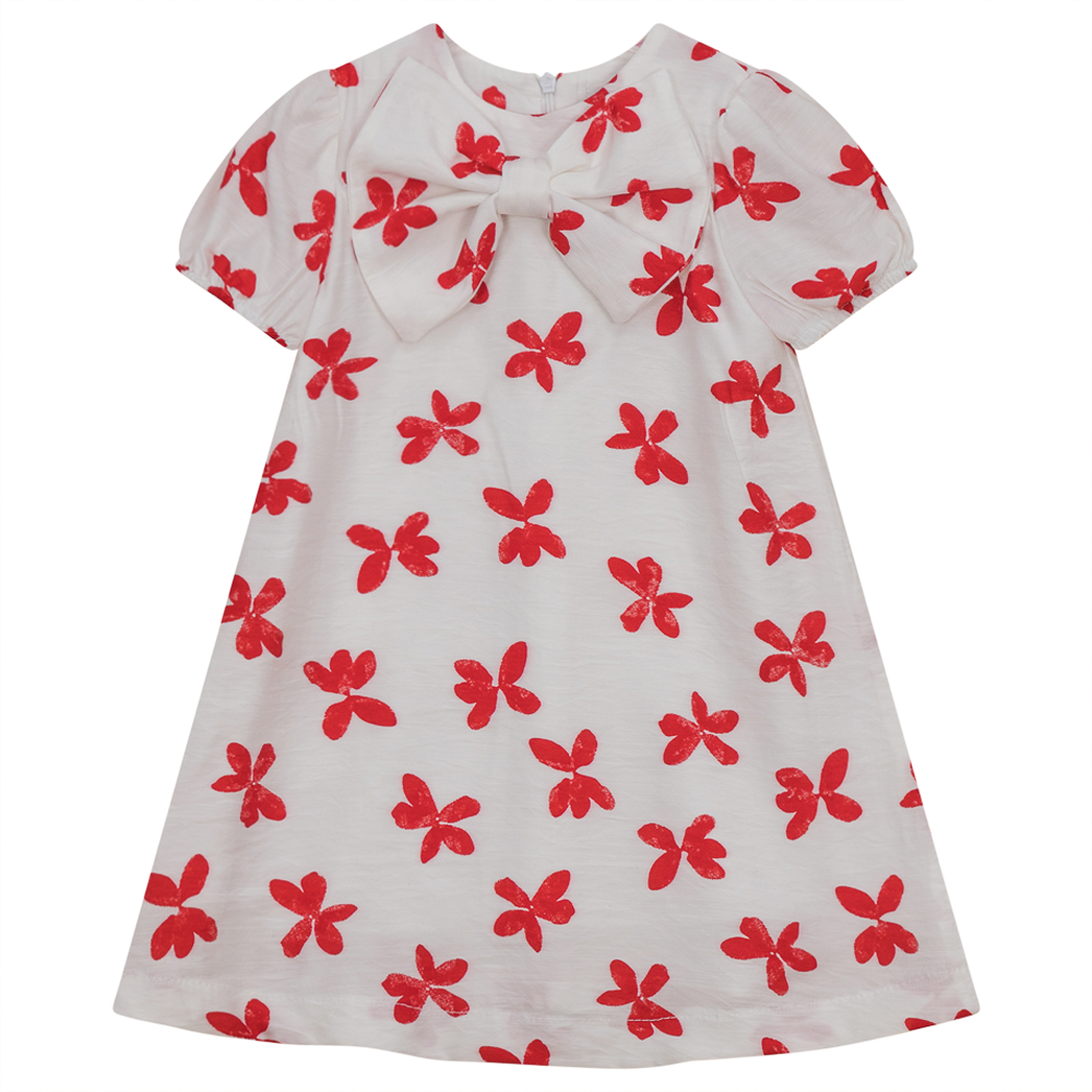 Flower Print Dress With Front Bow in White Floral by Clô